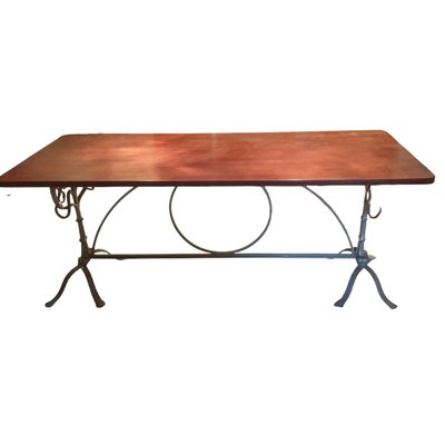 Art Nouveau Dining Table with Wrought Iron Legs-TCS-1756774