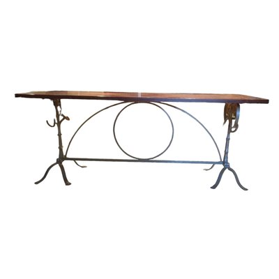 Art Nouveau Dining Table with Wrought Iron Legs-TCS-1756774