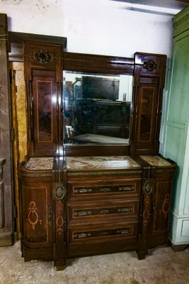 Art Nouveau Dresser with Mirror, Inlays, Brass & Pink Marble, Italy-RAQ-1175720