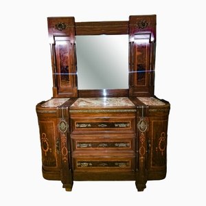 Art Nouveau Dresser with Mirror, Inlays, Brass & Pink Marble, Italy-RAQ-1175720