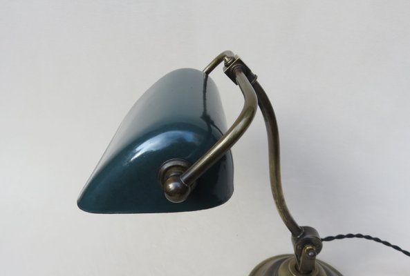 Art Nouveau Enameled Brass Banker's Lamp-EY-935766