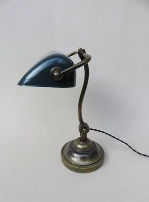 Art Nouveau Enameled Brass Banker's Lamp-EY-935766