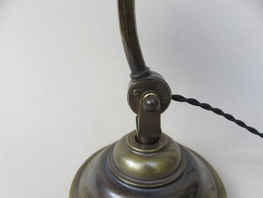 Art Nouveau Enameled Brass Banker's Lamp-EY-935766