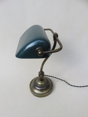 Art Nouveau Enameled Brass Banker's Lamp-EY-935766