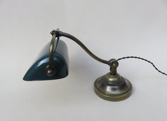 Art Nouveau Enameled Brass Banker's Lamp-EY-935766