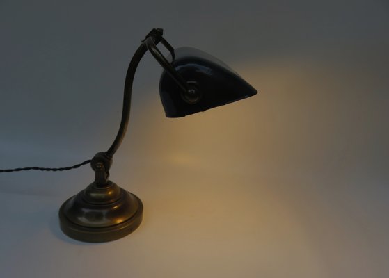 Art Nouveau Enameled Brass Banker's Lamp-EY-935766