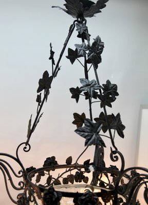 Art Nouveau Forged Metal Floral Chandelier from Luneville, 1930s-MJY-1148993