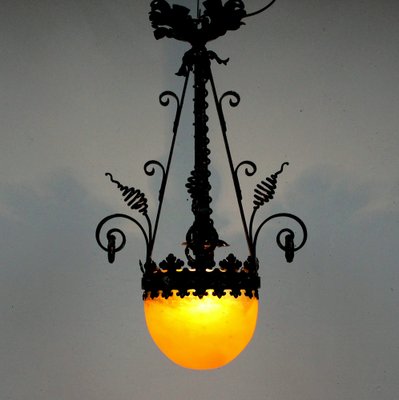 Art Nouveau Forging and Glass Pasta Lamp-NE-1122012