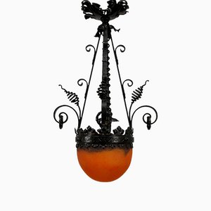 Art Nouveau Forging and Glass Pasta Lamp-NE-1122012