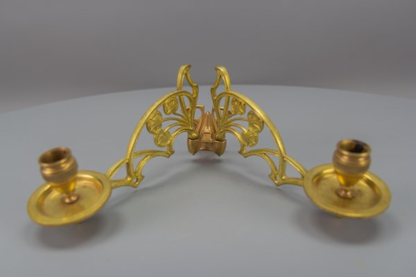 Art Nouveau French Brass and Bronze Twin Arm Wall Candle Sconce, 1920s-KEG-1719689