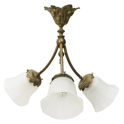 Art Nouveau French Brass Frosted Glass Pendant Light-BLS-2016406