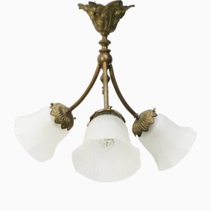 Art Nouveau French Brass Frosted Glass Pendant Light-BLS-2016406