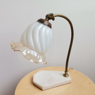 Art Nouveau French Brass, Glass & Marble Table Lamp, 1950s-SCS-1028525