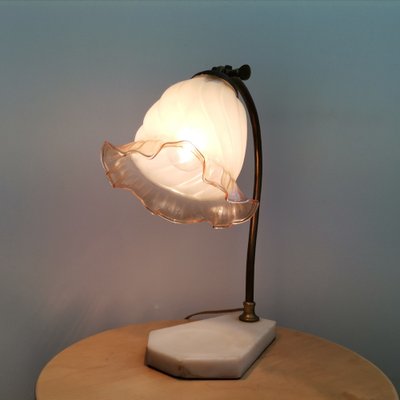 Art Nouveau French Brass, Glass & Marble Table Lamp, 1950s-SCS-1028525