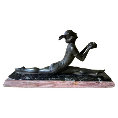 Art Nouveau French Bronze Young Dancer with Marble Base-QRS-1123561