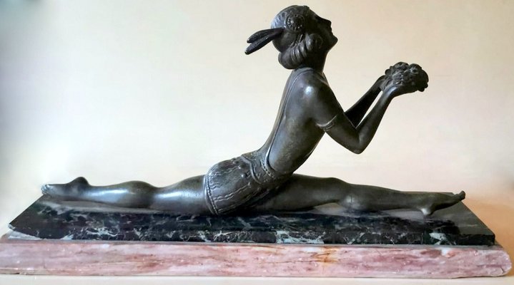 Art Nouveau French Bronze Young Dancer with Marble Base-QRS-1123561