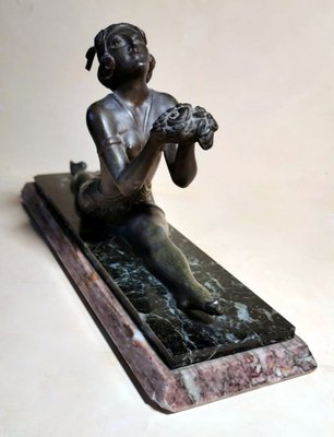 Art Nouveau French Bronze Young Dancer with Marble Base-QRS-1123561