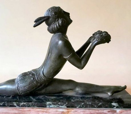 Art Nouveau French Bronze Young Dancer with Marble Base-QRS-1123561