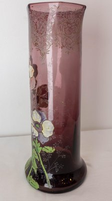 Art Nouveau French Enamelled Glass Vase with Flowers, 1890s-RIU-1394189