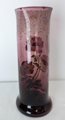 Art Nouveau French Enamelled Glass Vase with Flowers, 1890s-RIU-1394189