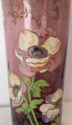 Art Nouveau French Enamelled Glass Vase with Flowers, 1890s-RIU-1394189