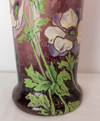 Art Nouveau French Enamelled Glass Vase with Flowers, 1890s-RIU-1394189