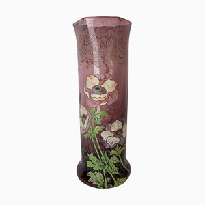 Art Nouveau French Enamelled Glass Vase with Flowers, 1890s-RIU-1394189