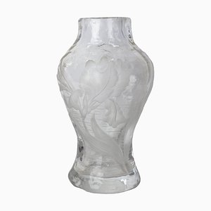 Art Nouveau French Glass Vase with Iris and Lacusted Decoration, 1890s-RIU-1420992