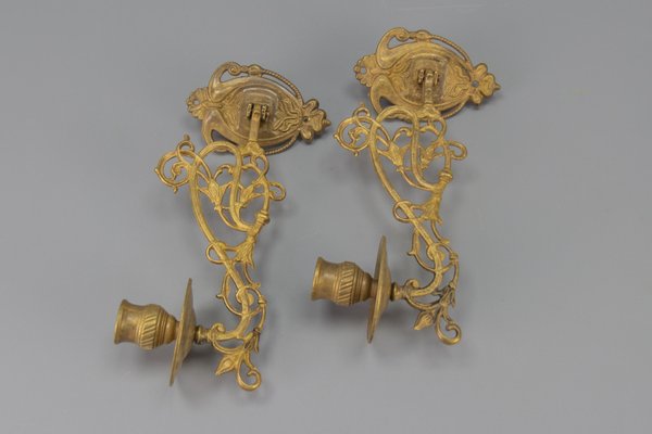 Art Nouveau French Piano Candleholders, 1950s, Set of 2-KEG-1719690