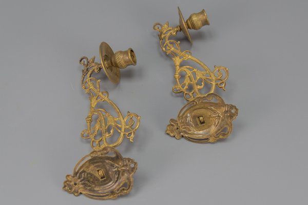 Art Nouveau French Piano Candleholders, 1950s, Set of 2-KEG-1719690