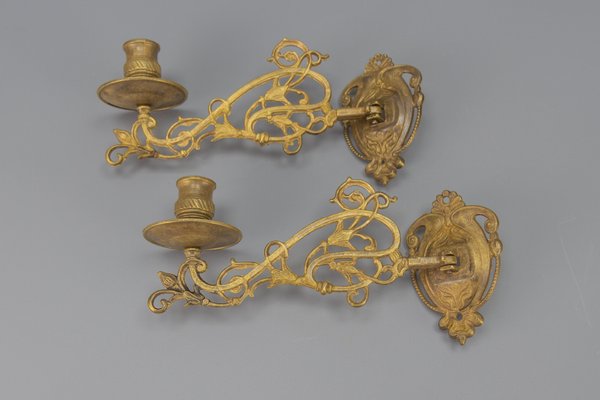 Art Nouveau French Piano Candleholders, 1950s, Set of 2-KEG-1719690