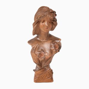 Art Nouveau French Plaster Bust of a Young Woman, 1890s-1910s-JWI-2032050