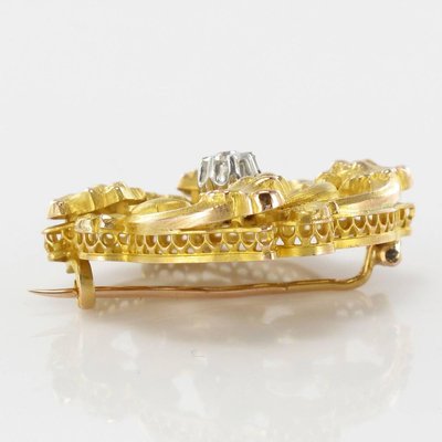 Art Nouveau French Wiese Spirit Yellow Gold Diamond Brooch-OLU-896119