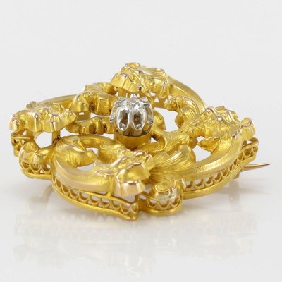 Art Nouveau French Wiese Spirit Yellow Gold Diamond Brooch-OLU-896119