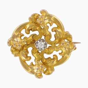 Art Nouveau French Wiese Spirit Yellow Gold Diamond Brooch-OLU-896119