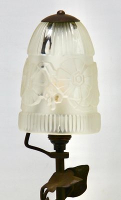 Art Nouveau French Wrought Iron Lamp with Glass Shade, 1920s-MJY-1161859