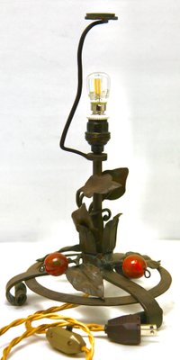 Art Nouveau French Wrought Iron Lamp with Glass Shade, 1920s-MJY-1161859