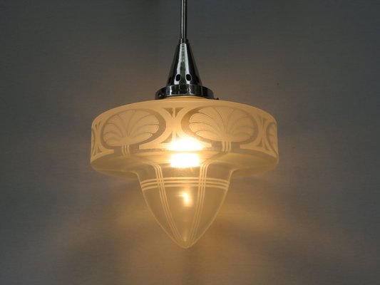 Art Nouveau Frosted Glass Ceiling Lamp-EY-1010187