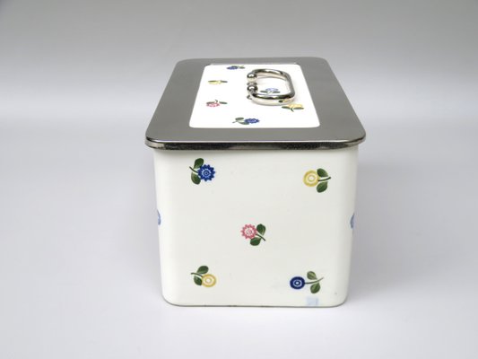 Art Nouveau German Ceramic Chrome-Plated Baisage Box with Spreading Flowers from Wmf-EY-1113288