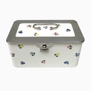 Art Nouveau German Ceramic Chrome-Plated Baisage Box with Spreading Flowers from Wmf-EY-1113288