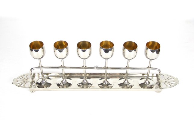 Art Nouveau Gilt Liquor Set from WMF, Germany, 1910s, Set of 7-TQA-1321909