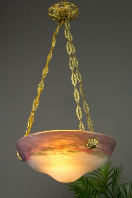 Art Nouveau Glass Bowl Ceiling Lamp, 1920s-KEG-820278