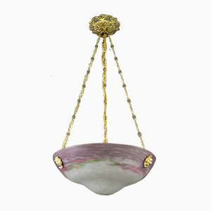 Art Nouveau Glass Bowl Ceiling Lamp, 1920s-KEG-820278