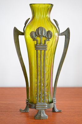 Art Nouveau Glass Vase with Bronze Mount-OV-1076107