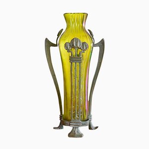 Art Nouveau Glass Vase with Bronze Mount-OV-1076107