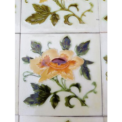 Art Nouveau Glazed Relief Tiles with Rose Pattern, 1930s-VDW-904907