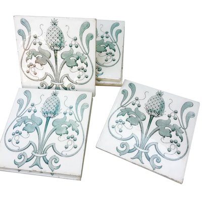 Art Nouveau Glazed Tiles, Belgium, 1920s, Set of 16-VDW-950179