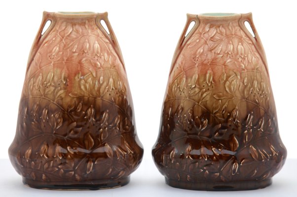 Art Nouveau Glazed Vase, Belgium, 1920s, Set of 2-MJY-1148736