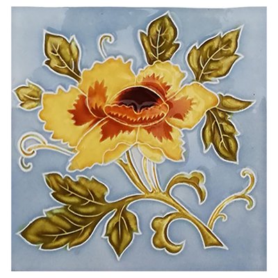 Art Nouveau Glazed Yellow Rose Tile from Belga, 1930s-VDW-1719586