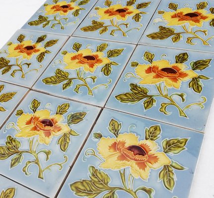 Art Nouveau Glazed Yellow Rose Tile from Belga, 1930s-VDW-1719586